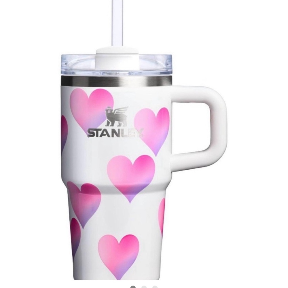 Stanley White Tumbler with Pink Heart Motif